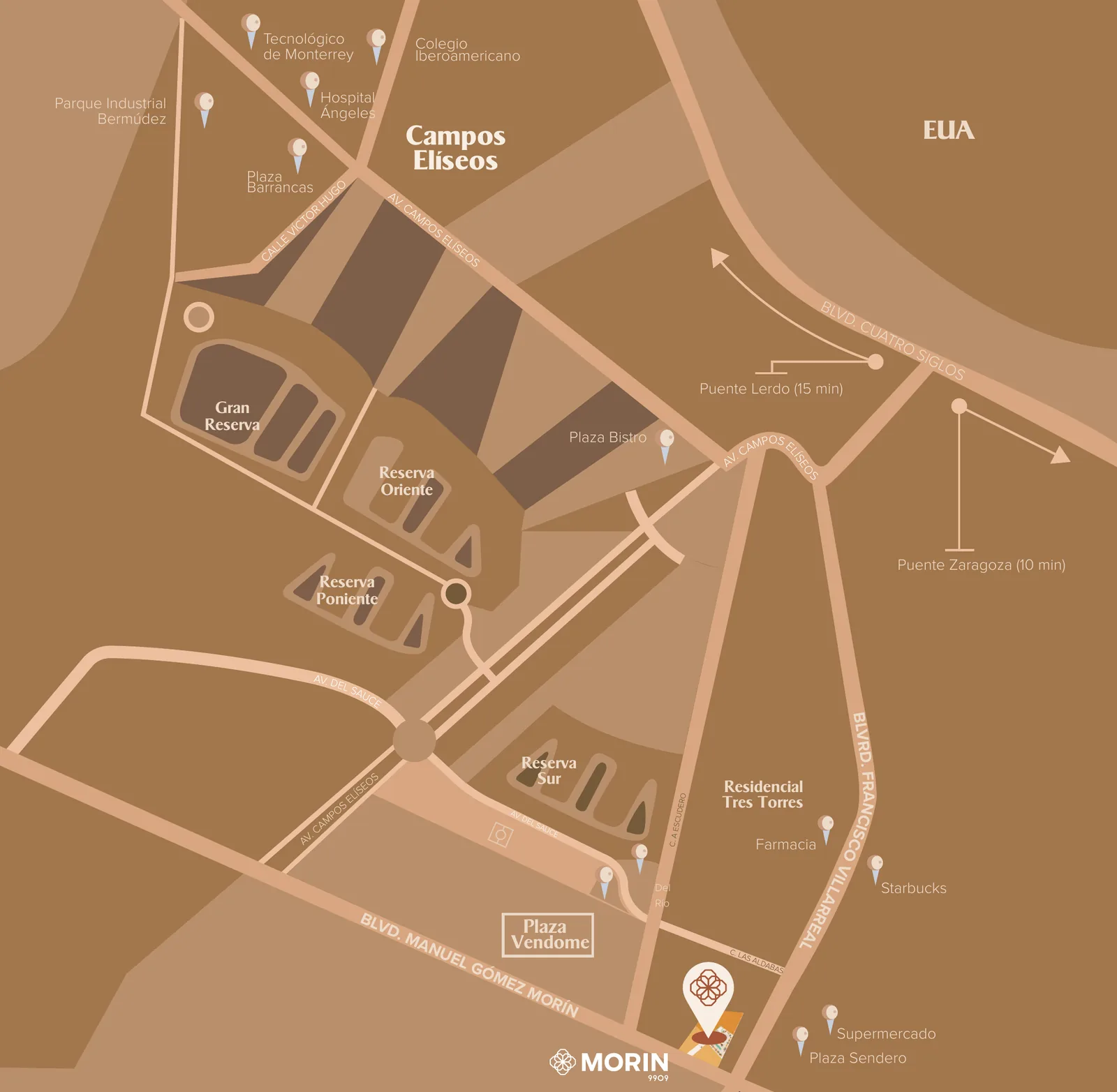 Mapa de ubicación de Morin 9909 sobre Blvd. Manuel Gómez Morín en Ciudad Juárez