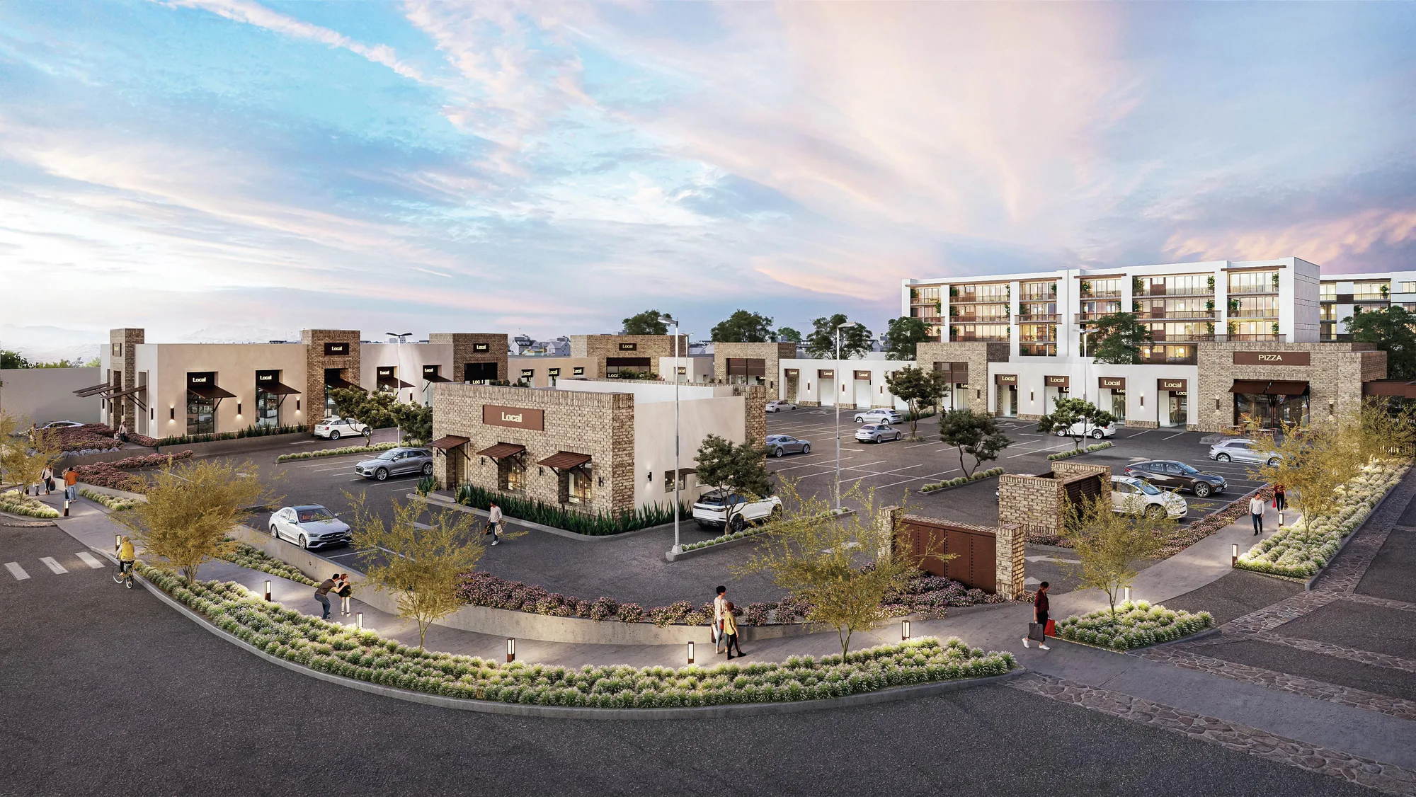 Etapa I de Morin Comercial al atardecer, ya construida y en operación