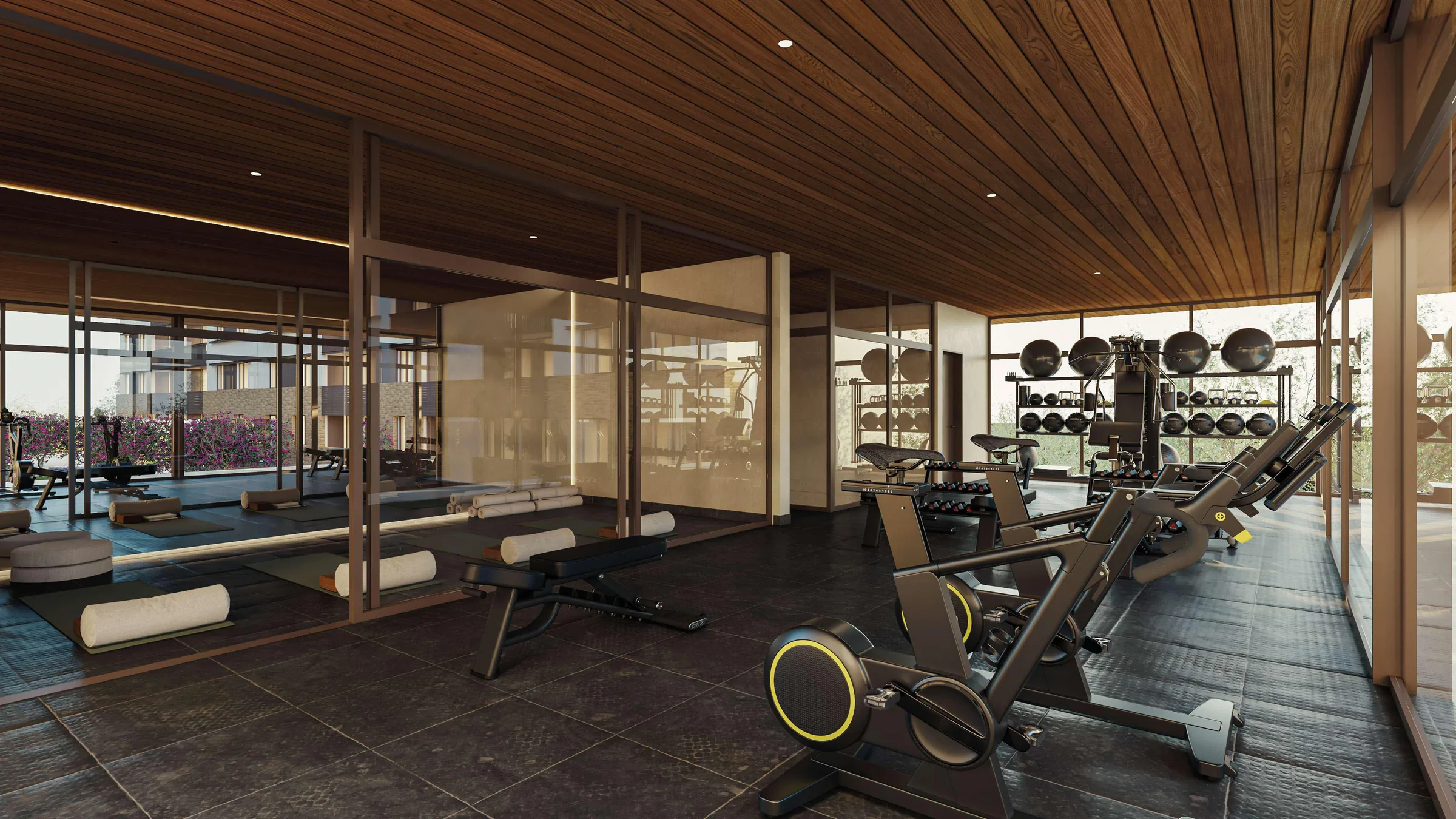 Fitness center en planta alta de Morin Towers